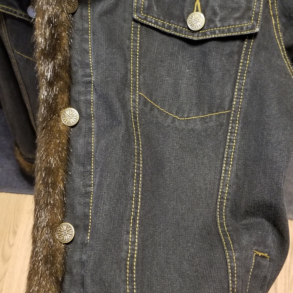 <Dennis Basso> Jean Jacket Faux Mink Trim & Remov… - image 5